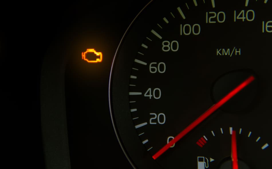 Orange-check-engine-light-on-the-dashboard-1442542622 yellow check engine light indicating an engine fault with which you should go to the garage for diagnostics. This can be caused by a lambda sensor fault or a catalytic converter fault.